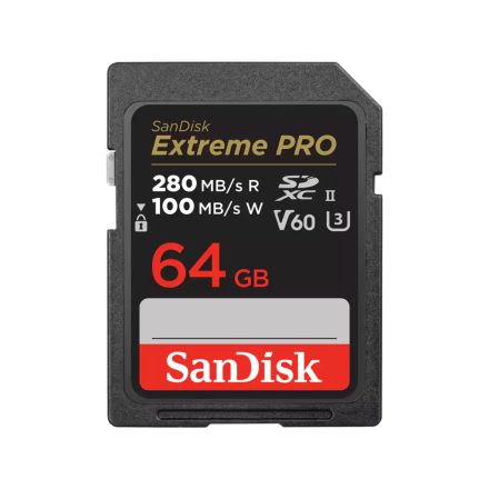 SanDisk SDXC Extreme PRO 64GB U3 V60 (UHS-II) memóriakártya (280MB/s) (00215491)