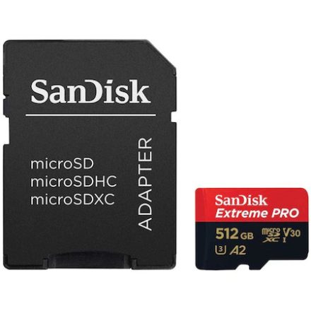 SanDisk Extreme PRO microSDXC V30, A2 512GB + adapter (200MB/s) (214507)