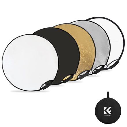 K&F Concept 5in1 derítőlap, reflektor, fogantyúval + hordtáska 60cm (fehér, fekete, arany, ezüst, transparens)